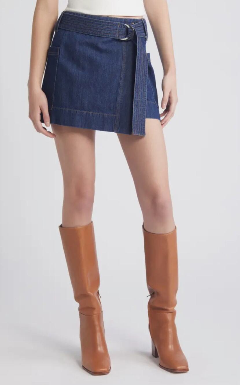 NWT Rails Deanna Belted Denim Wrap Miniskirt Western Concert Country L Cowgirl